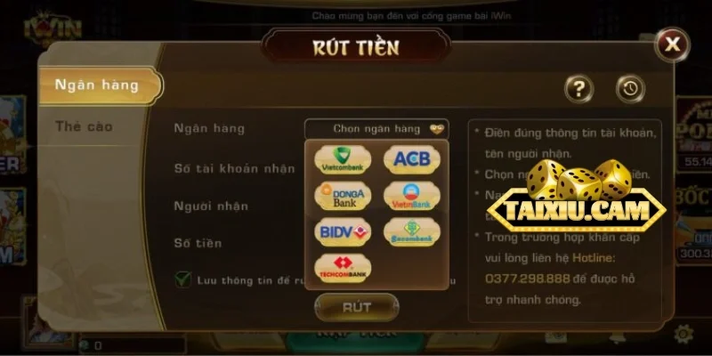 Rút tiền tài xỉu về tài khoản ngân hàng