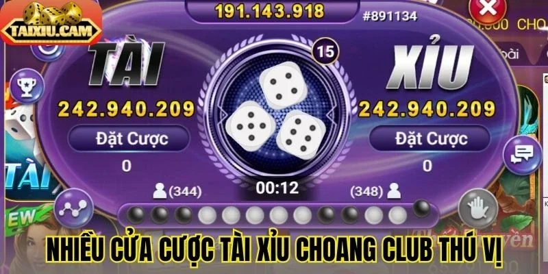Nhiều cửa cược tài xỉu Choang Club thú vị